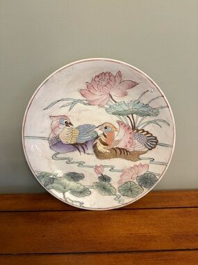 Macau Hand Painted Display Plate Called "Mandarin Doves" 4000 Year Old Folktale